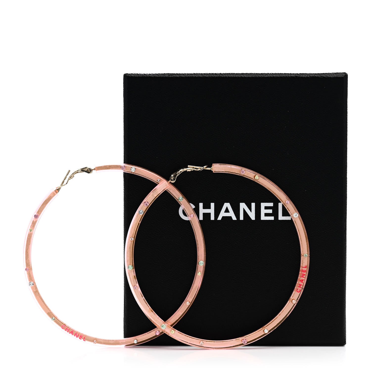 Chanel Translucent Resin Crystal Hoop Earrings Pink Multicolor 6 of 6