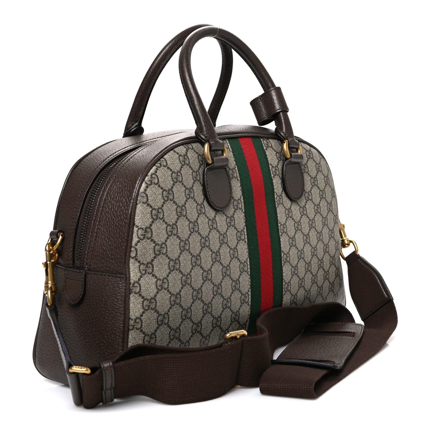 Gucci GG Supreme Monogram Textured Dollar Calfskin Web Medium Savoy Bowling Bag Beige Ebony New Acero 3 of 10