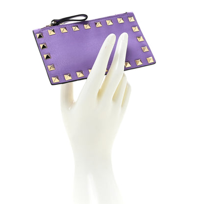 Valentino Garavani Calfskin Rockstud Coin Case Card Holder Glicine 2 of 12