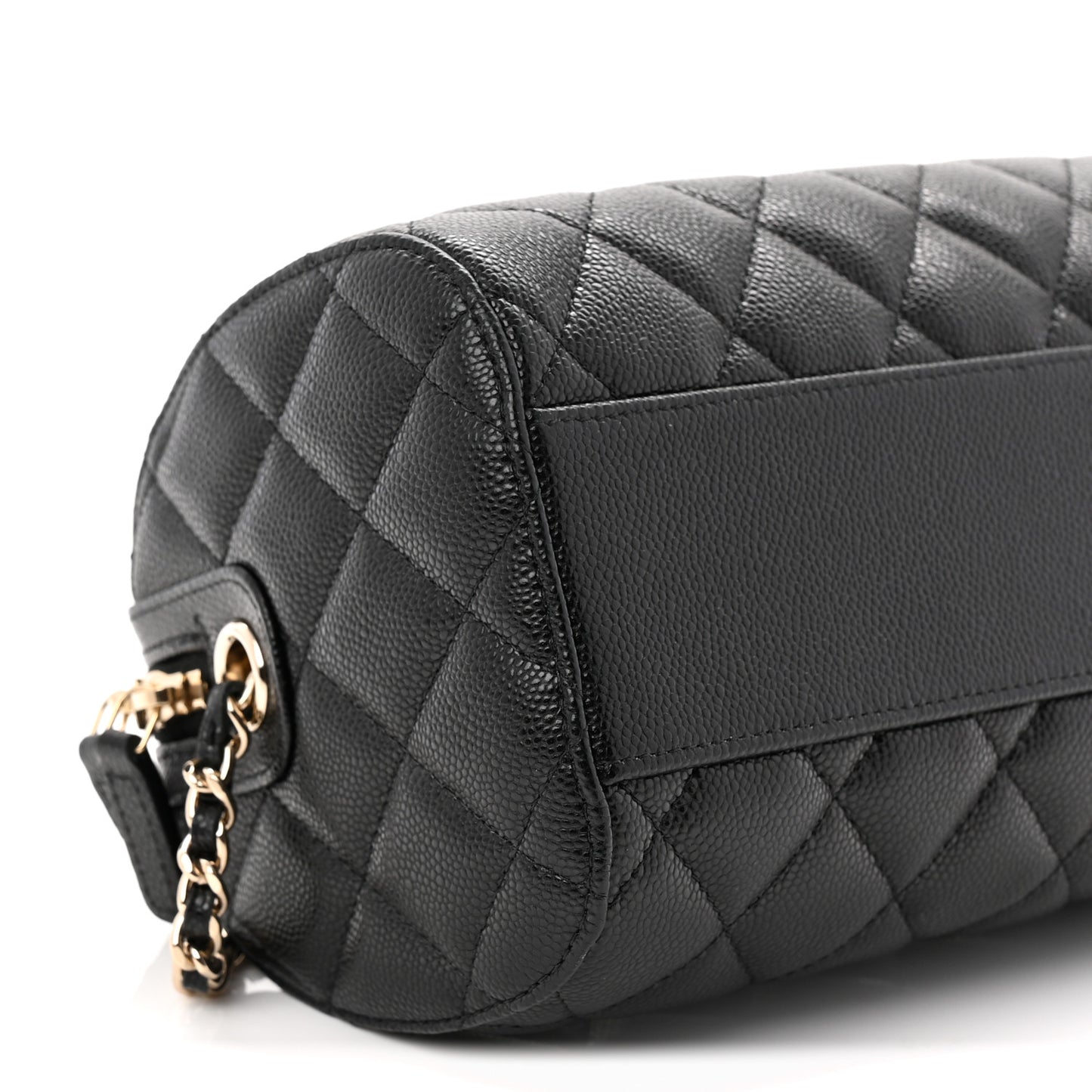 Caviar Quilted Barrel Clutch With Chain  Black