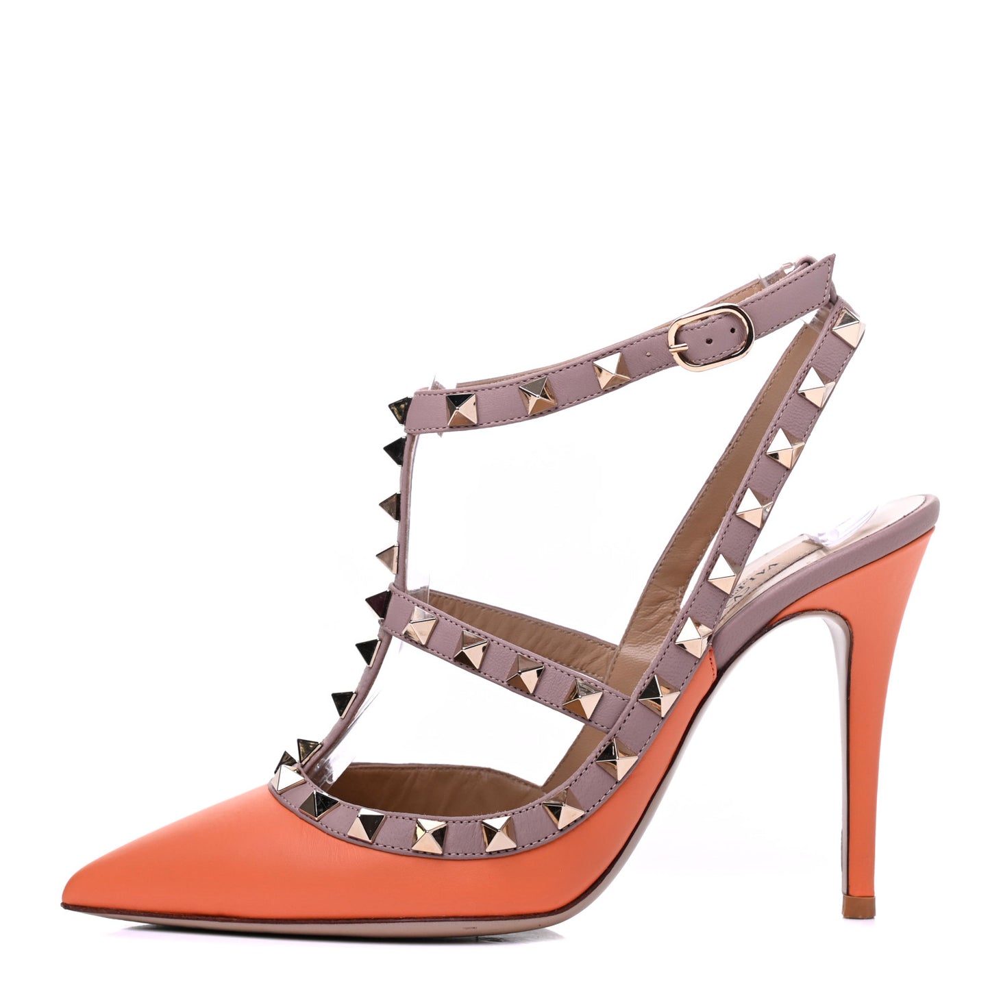 Nappa Rockstud Ankle Strap Pumps 36 Orange Poudre