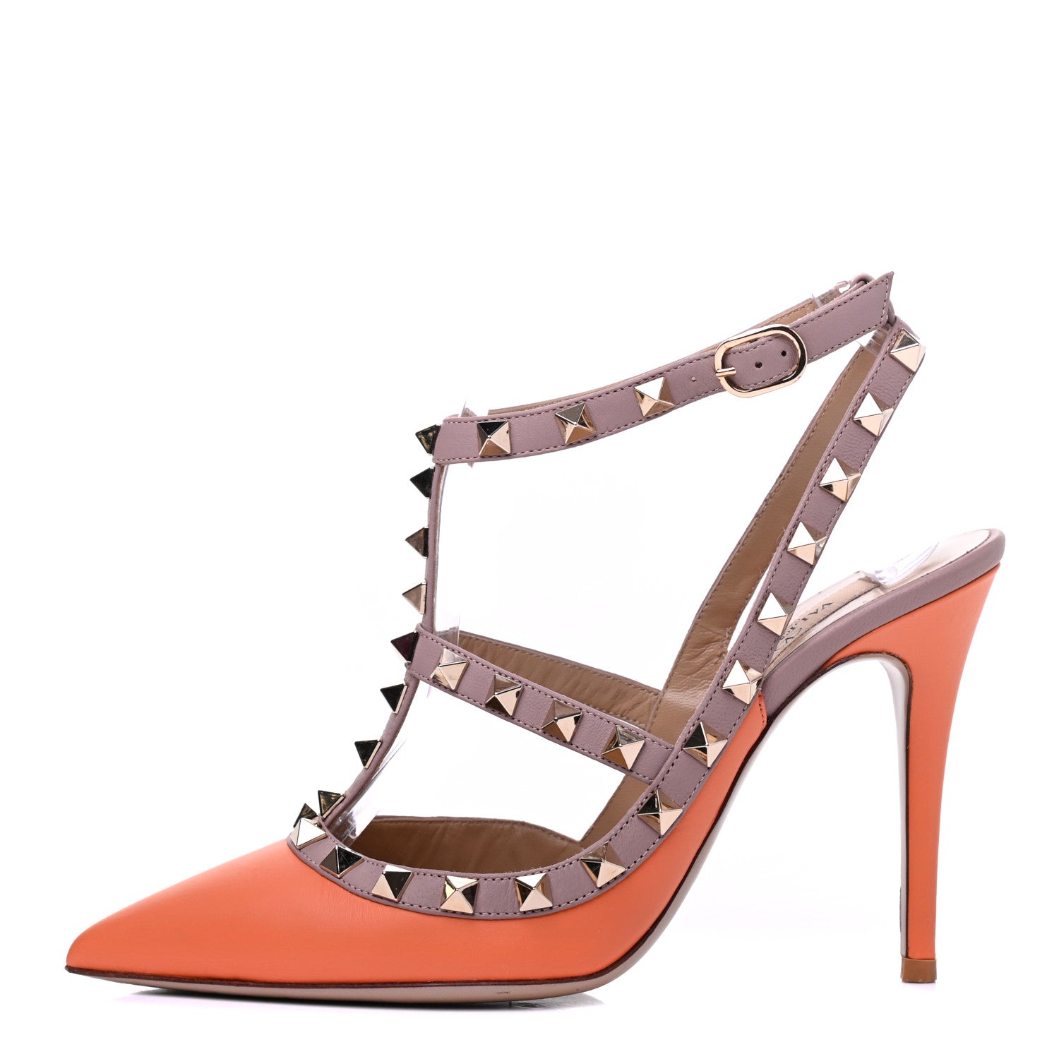 Valentino Garavani Nappa Rockstud Ankle Strap Pumps 36 Orange Poudre 1 of 17