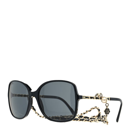 Chanel Acetate Metal Calfskin Square Chain Sunglasses 5210-Q Black Gray 1 of 9