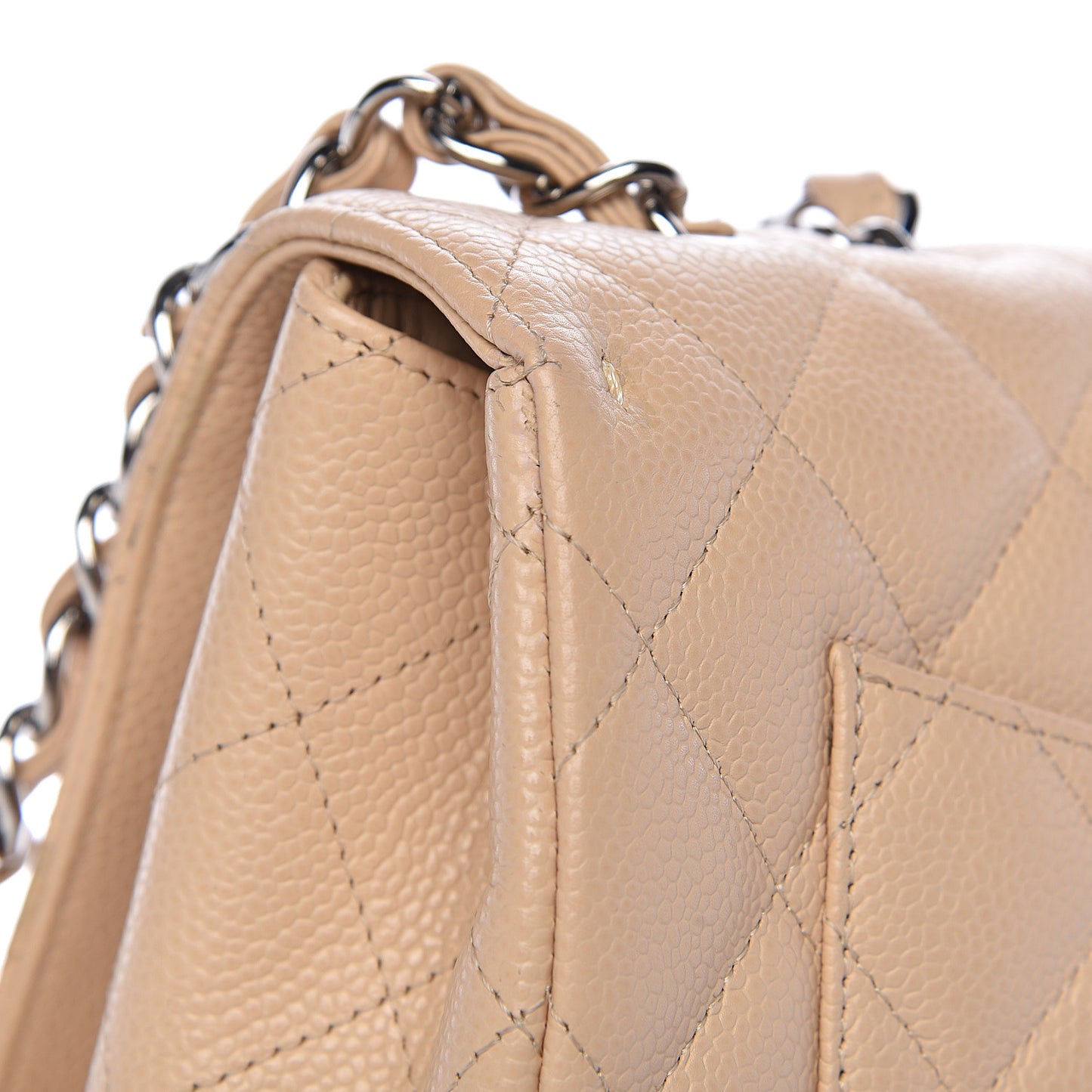 Caviar Quilted Jumbo Single Flap Beige Clair