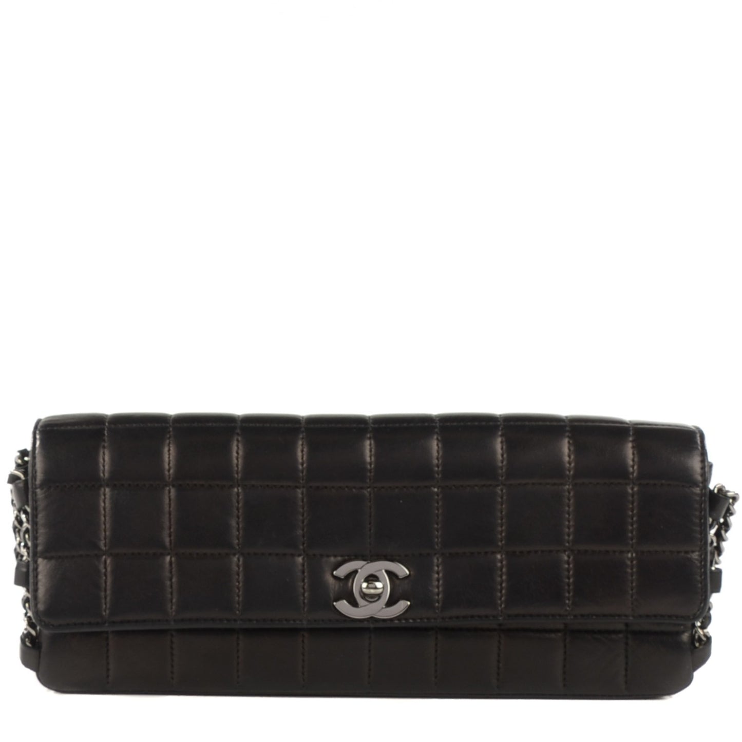 Lambskin Quilted East West Chocolate Bar Flap Black