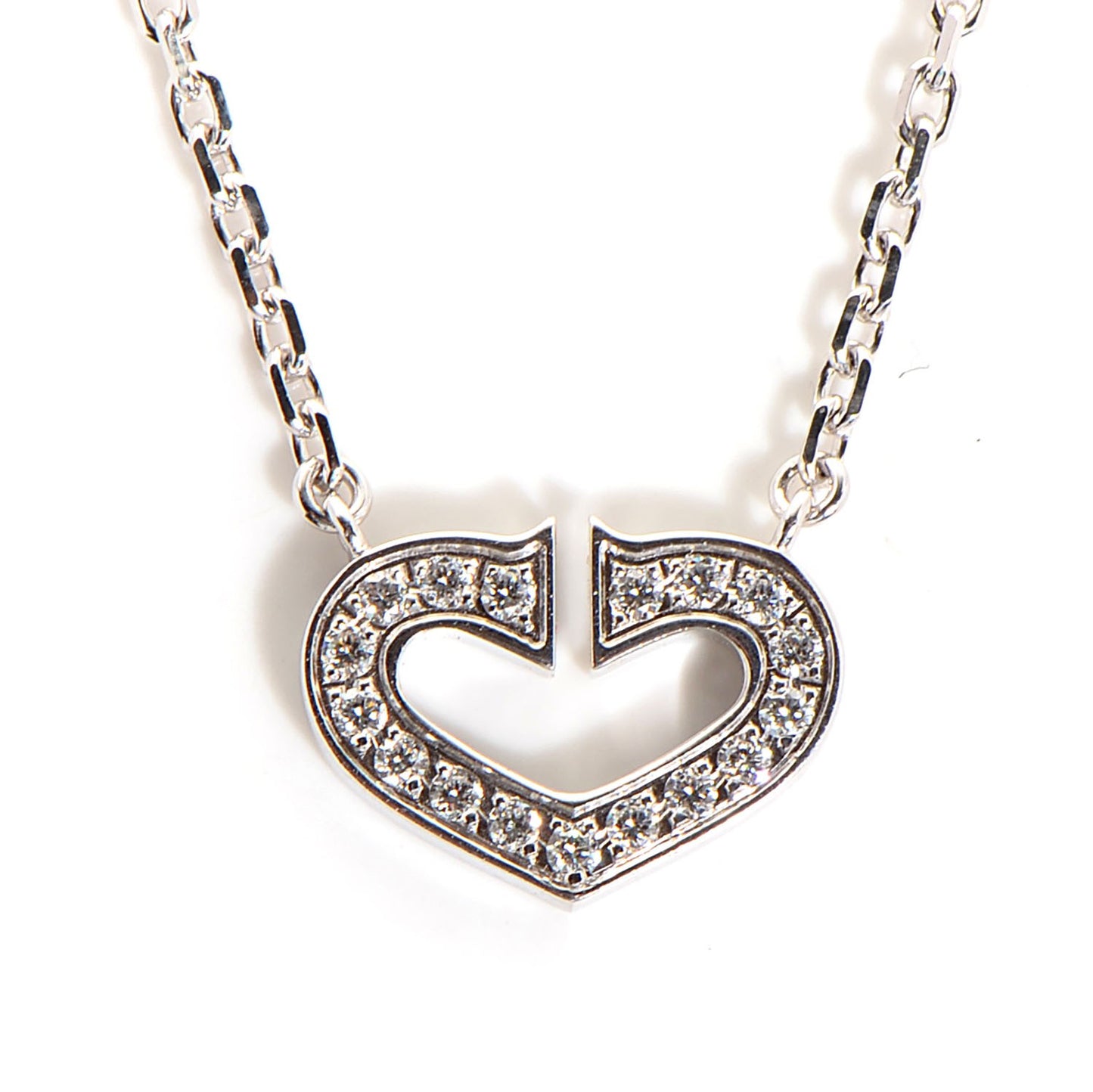 18K White Gold Diamond Small Hearts and Symbols Necklace