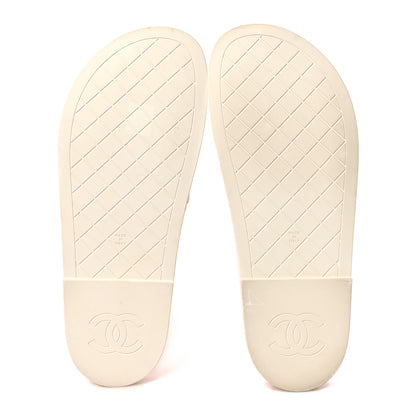 Chanel Printed Calfskin Velcro Dad Flat Mules 40 White Rose 6 of 9