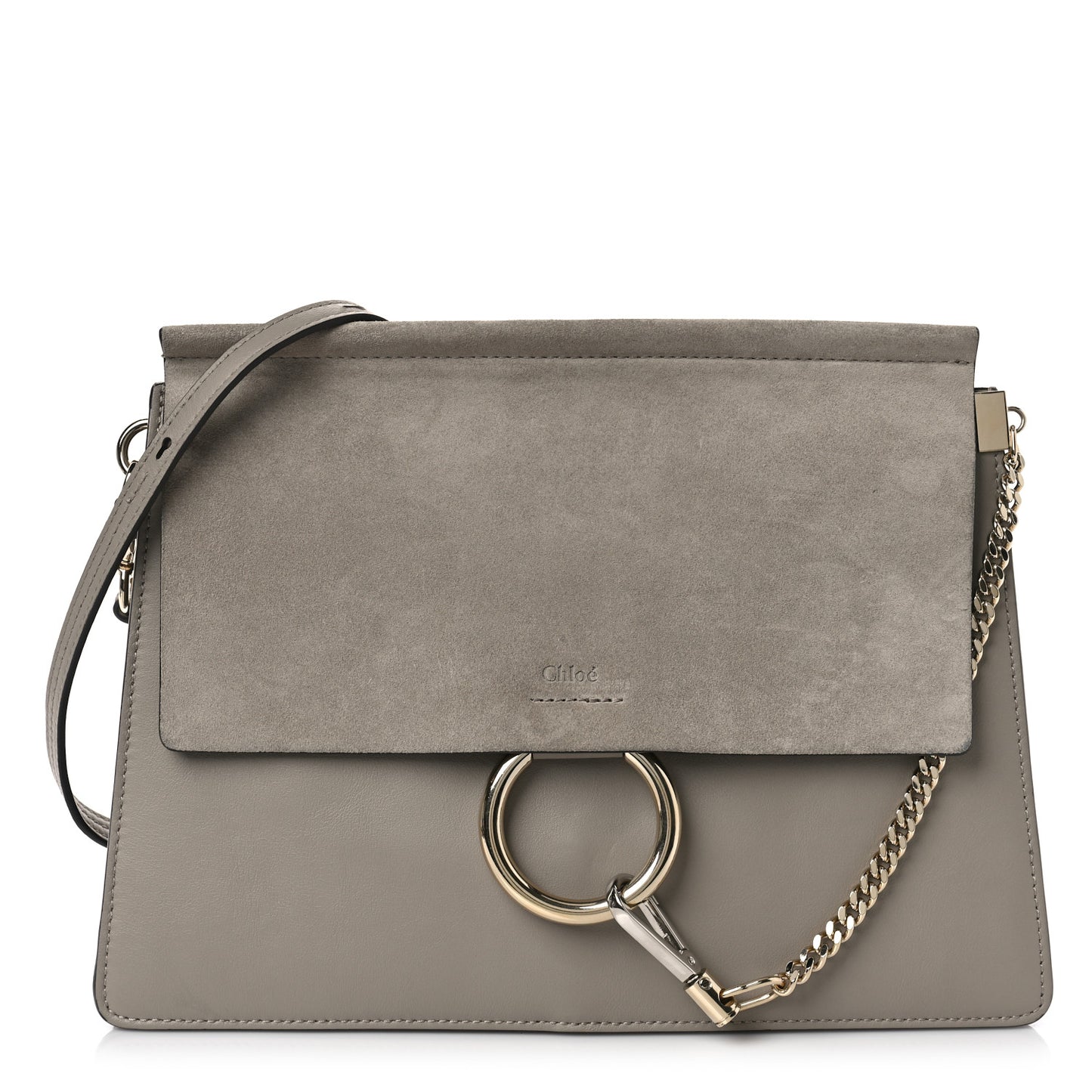 Calfskin Suede Medium Faye Shoulder Bag Motty Grey