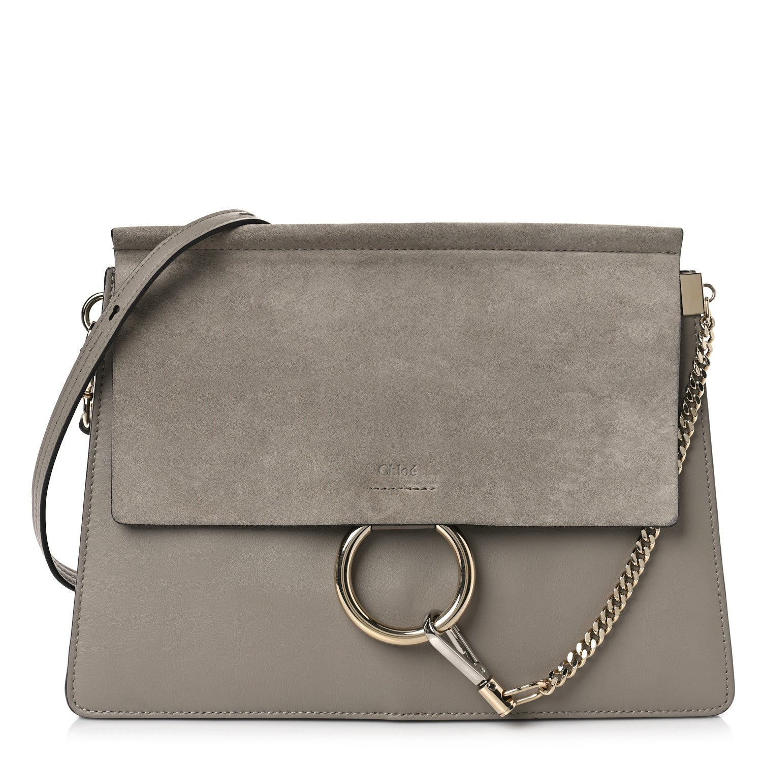 Chloe Calfskin Suede Medium Faye Shoulder Bag Motty Grey 1 of 8
