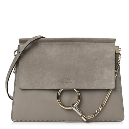 Chloe Calfskin Suede Medium Faye Shoulder Bag Motty Grey 1 of 8