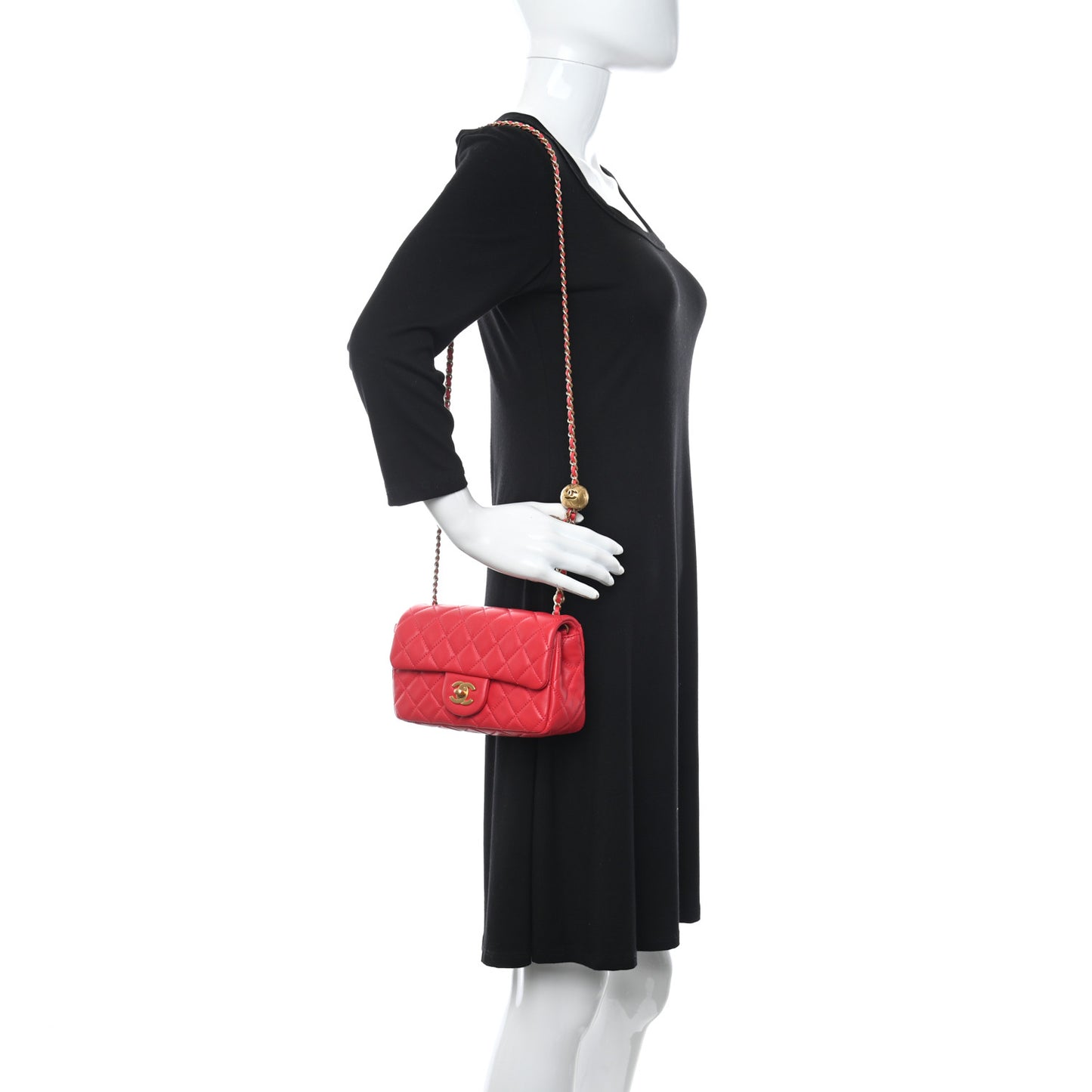 Lambskin Quilted Mini Rectangular Pearl Crush Flap Red