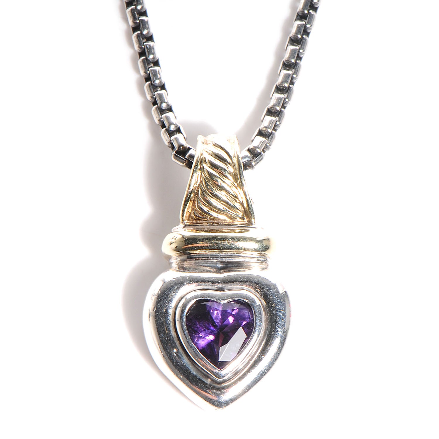 David Yurman Sterling Silver 14k Gold Amethyst Heart Pendant Necklace 1 of 5