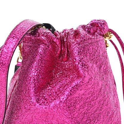 Saint Laurent Metallic Crackled Calfskin Teddy Drawstring Bag Fuchsia Black 9 of 11