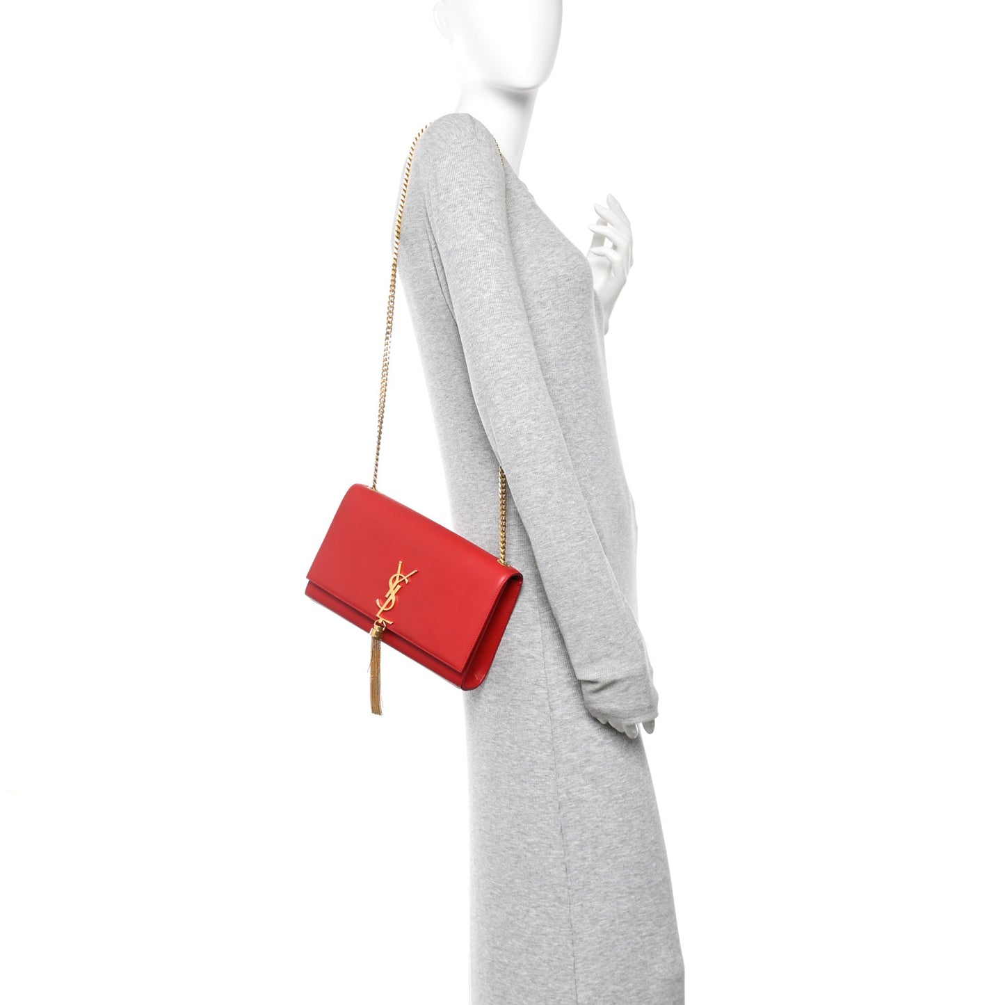 Smooth Calfskin Medium Classic Monogram Kate Tassel Satchel Lipstick Red