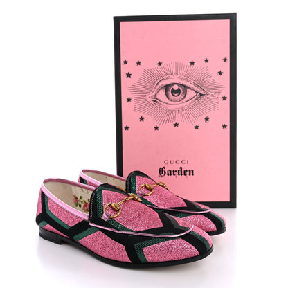 Gucci Metallic Jacquard Geometric Horsebit Womens Jordaan Loafers 37 Pink Green Black 13 of 13