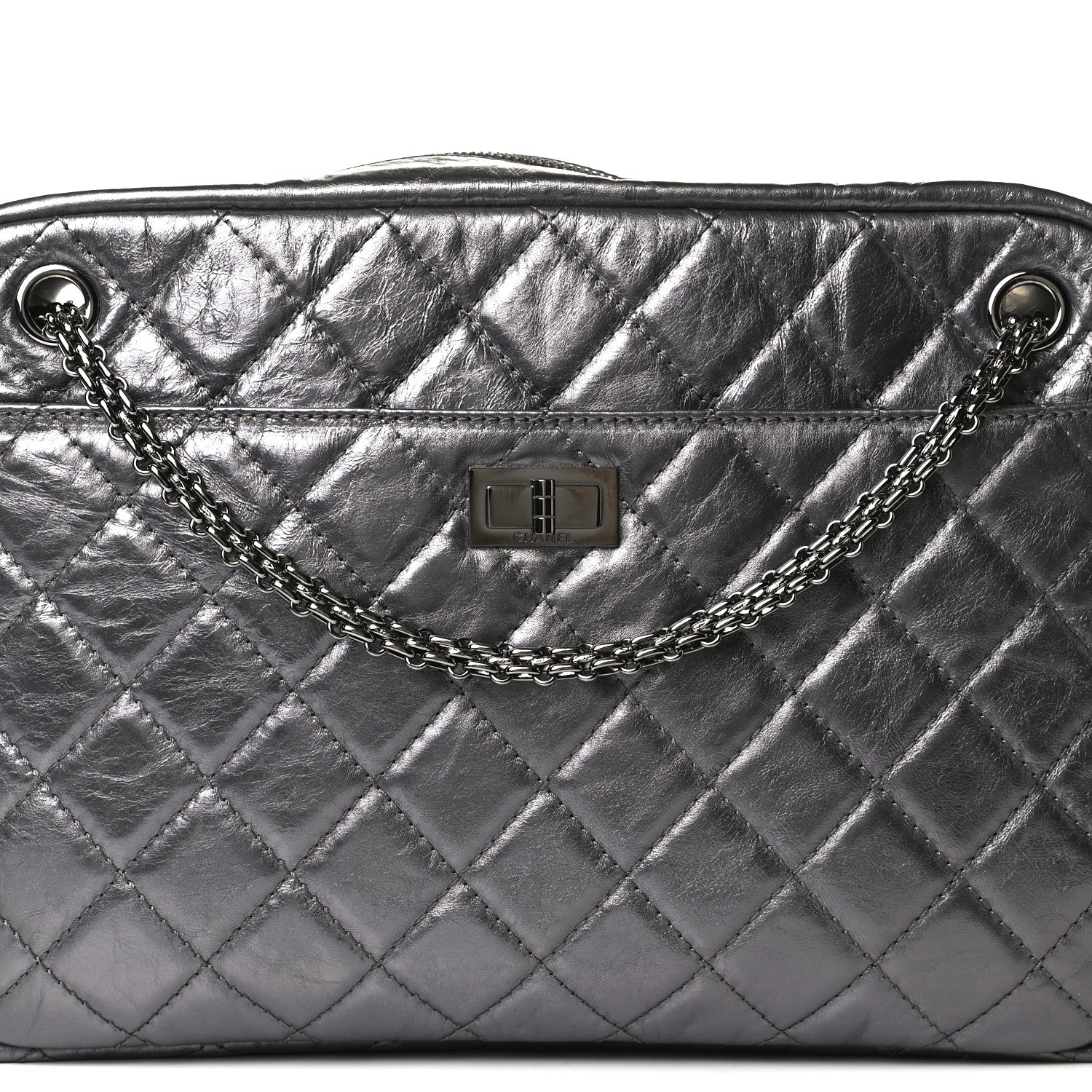 Chanel Metallic Aged Calfskin Quilted Large Reissue Camera Case Silver 8 of 12