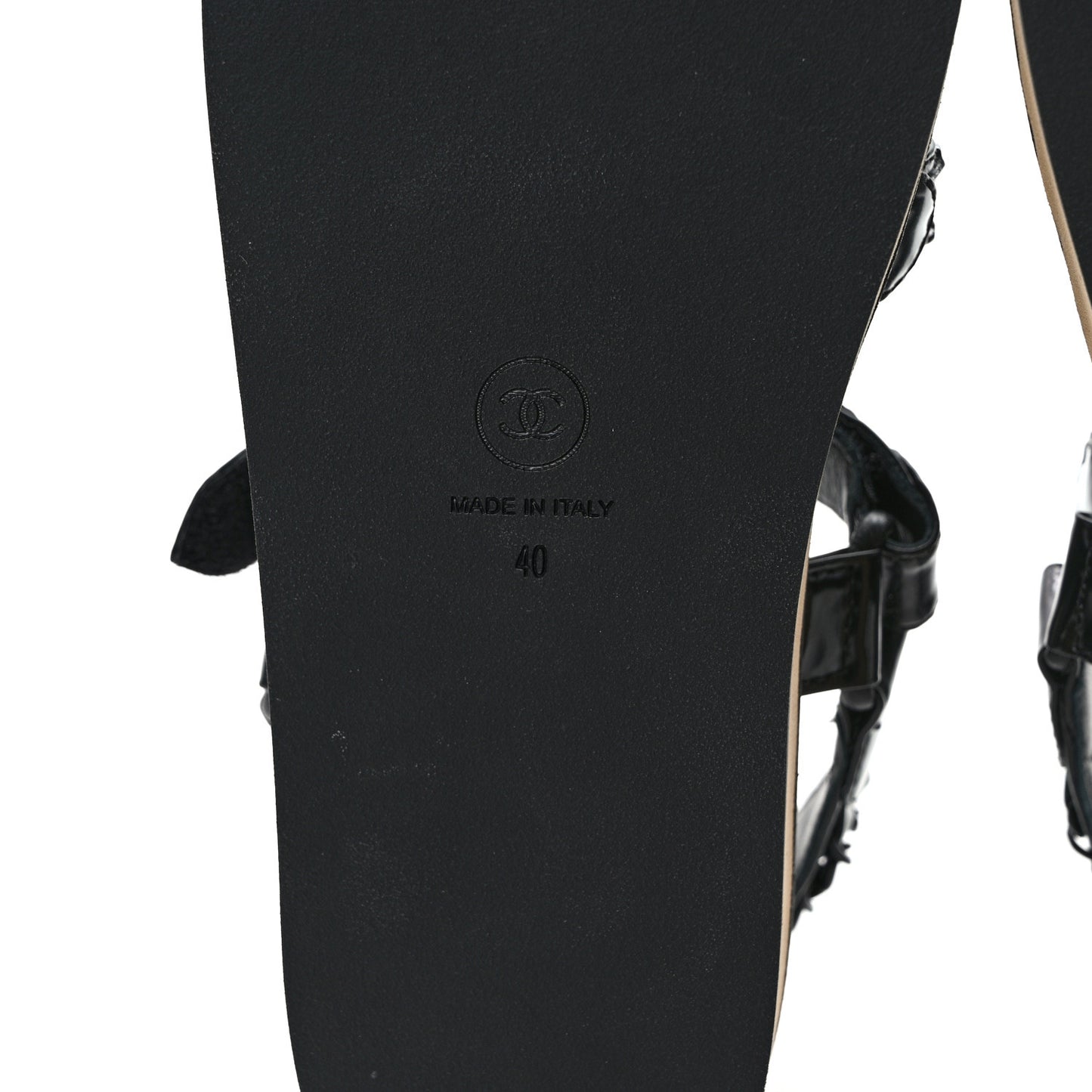 Laminated Goatskin Chain Sandals 40 Black