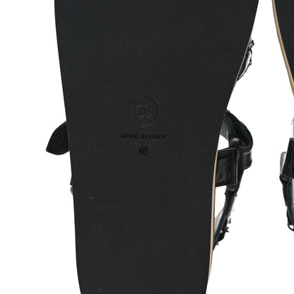 Chanel Laminated Goatskin Chain Sandals 40 Black 6 of 9