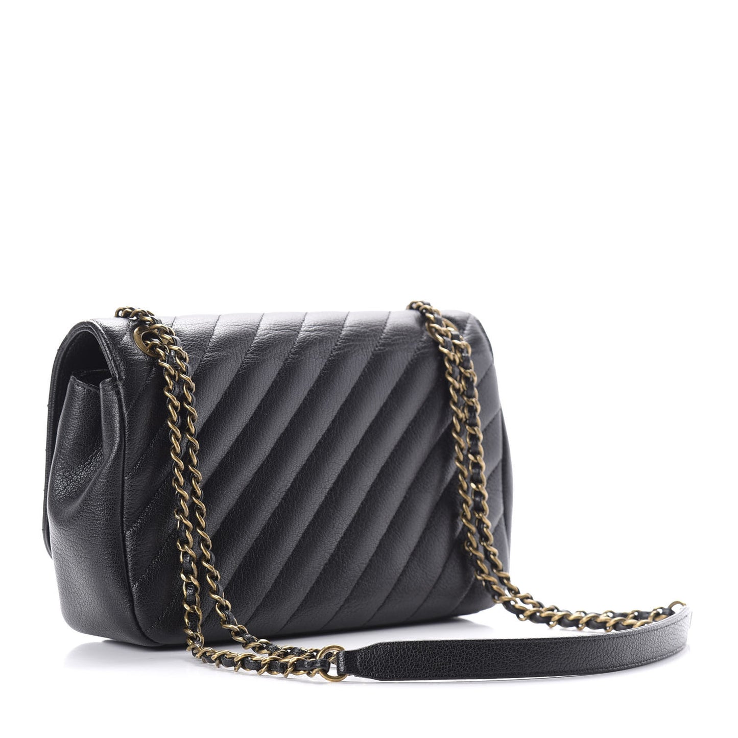 Goatskin Diagonal Quilted Small Flap Black