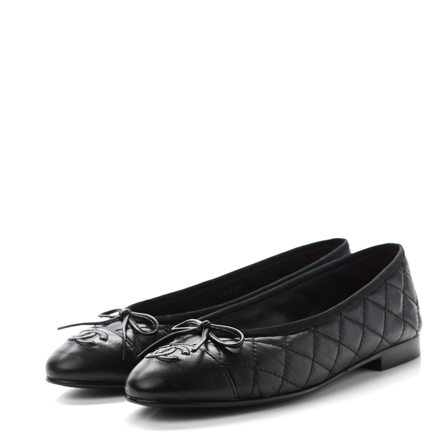Chanel Aged Calfskin Quilted CC Cap Toe Ballerina Flats 37 Black 3 of 6