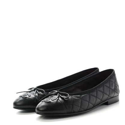 Chanel Aged Calfskin Quilted CC Cap Toe Ballerina Flats 37 Black 3 of 6