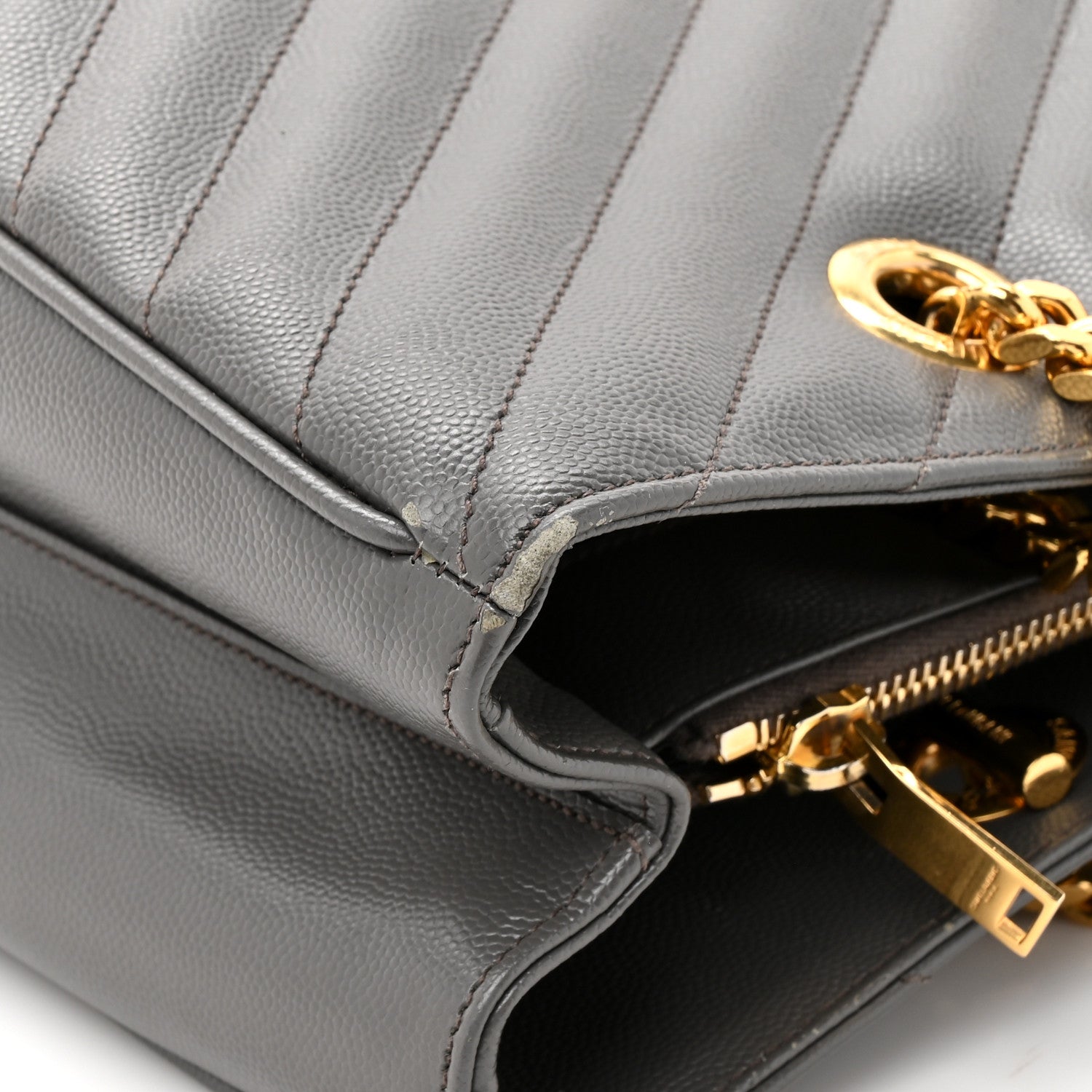 Saint Laurent Grain De Poudre Matelasse Chevron Monogram Shopping Bag Fog 15 of 18