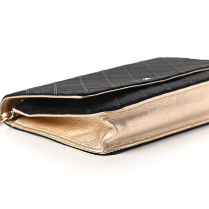 Chanel Satin Diamond Stitch Wallet On Chain WOC Black Gold 6 of 12