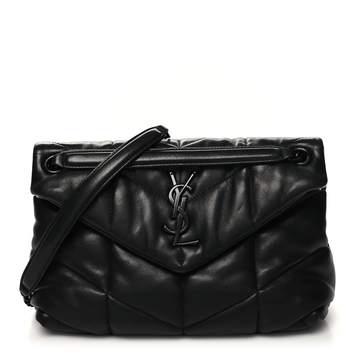 Lambskin Quilted Small Loulou Puffer Monogram Chain Satchel Black