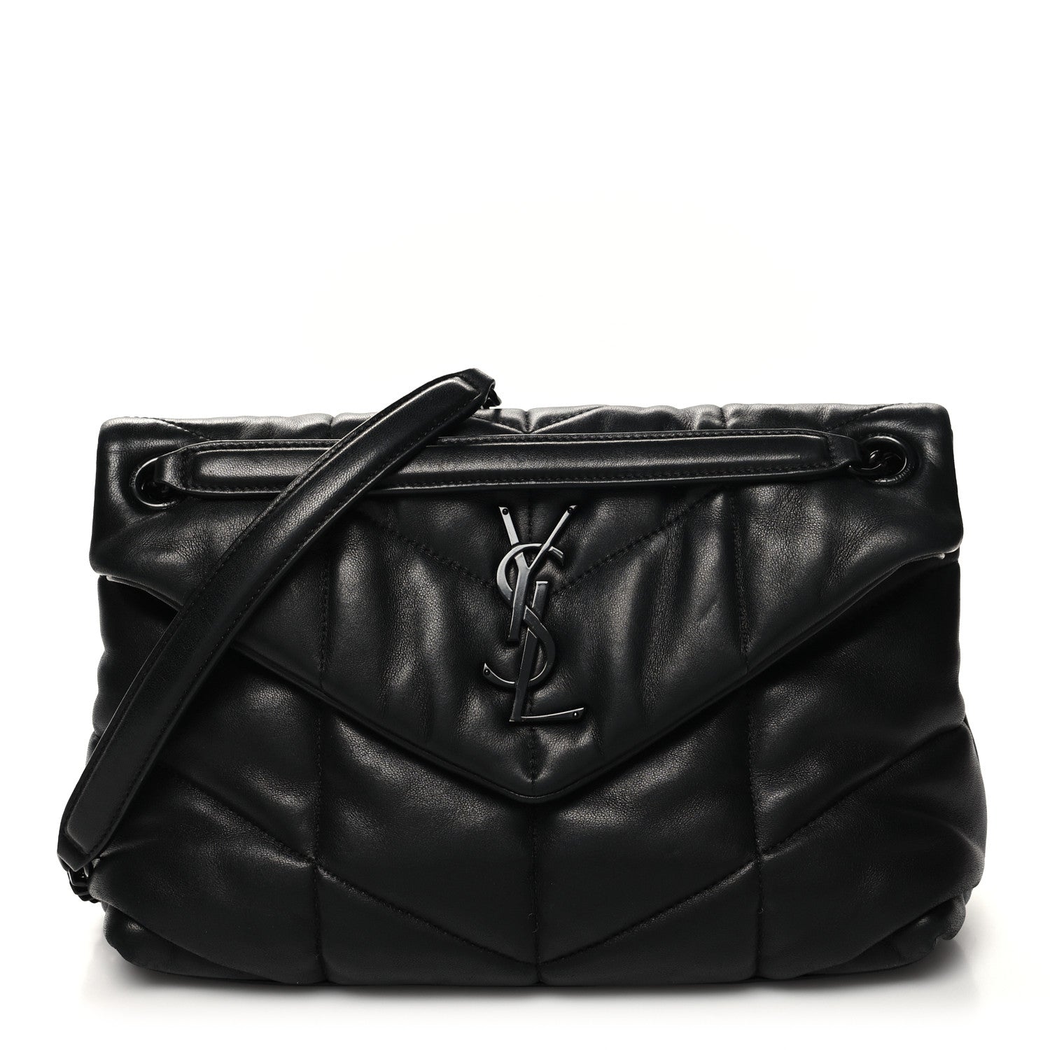 Saint Laurent Lambskin Quilted Small Loulou Puffer Monogram Chain Satchel Black 1 of 11