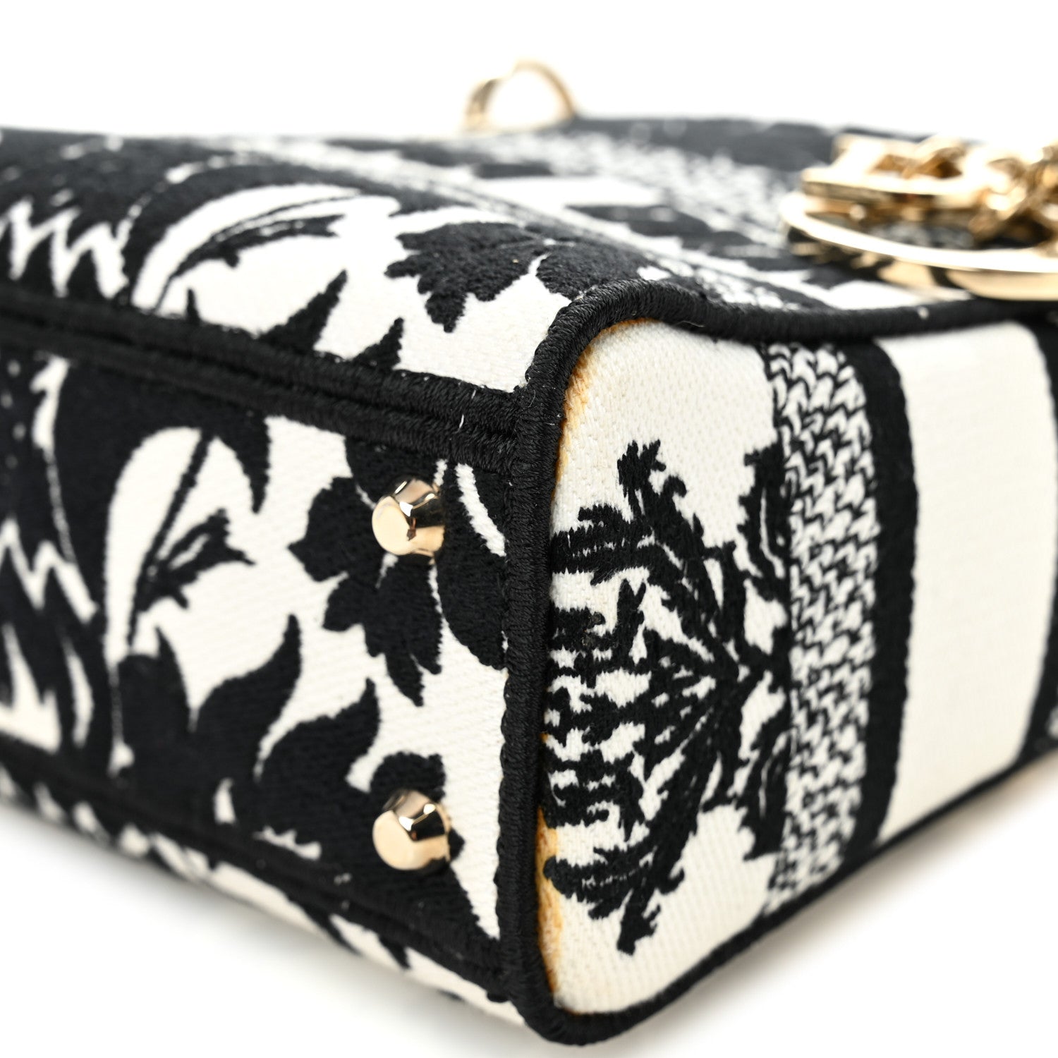 Christian Dior Canvas Petites Fleurs Embroidered Mini Lady D-Lite Black White 9 of 10