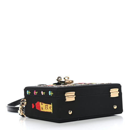 Dolce & Gabbana Snakeskin Calfskin Embossed Grosgrain Embroidered Family Box Bag Black Multicolor 4 of 8