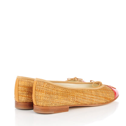 Chanel Tweed Ribbon Crackled Patent CC Cap Toe Ballerina Flats 38.5 Dark Ochre 4 of 9