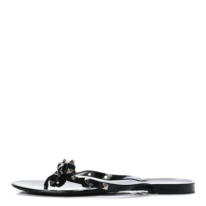 Valentino Garavani PVC Jelly Rockstud Bow Thong Sandals 39 Black 1 of 7