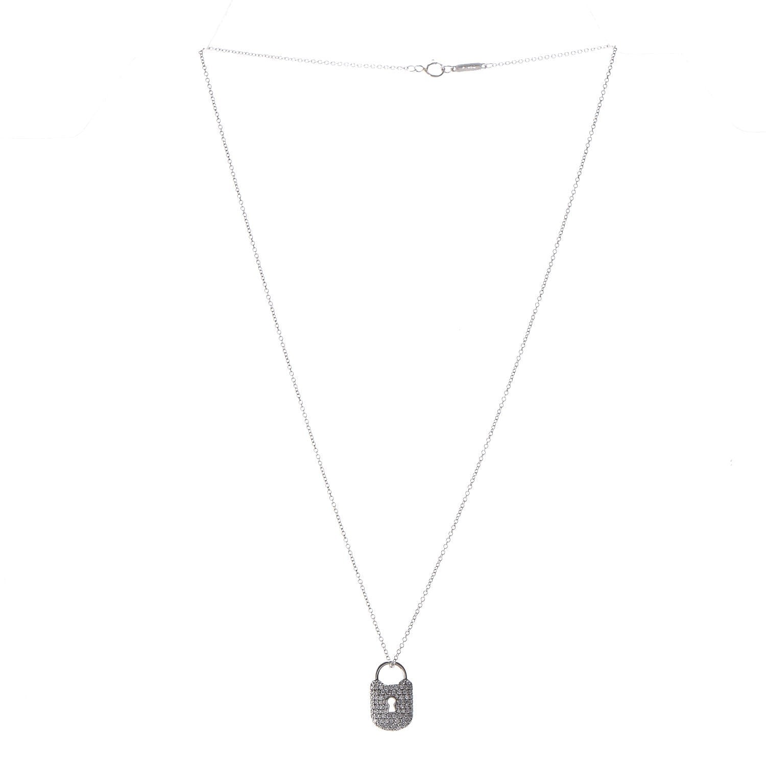 Tiffany Platinum Diamond Small Vintage Lock Pendant Necklace 4 of 9