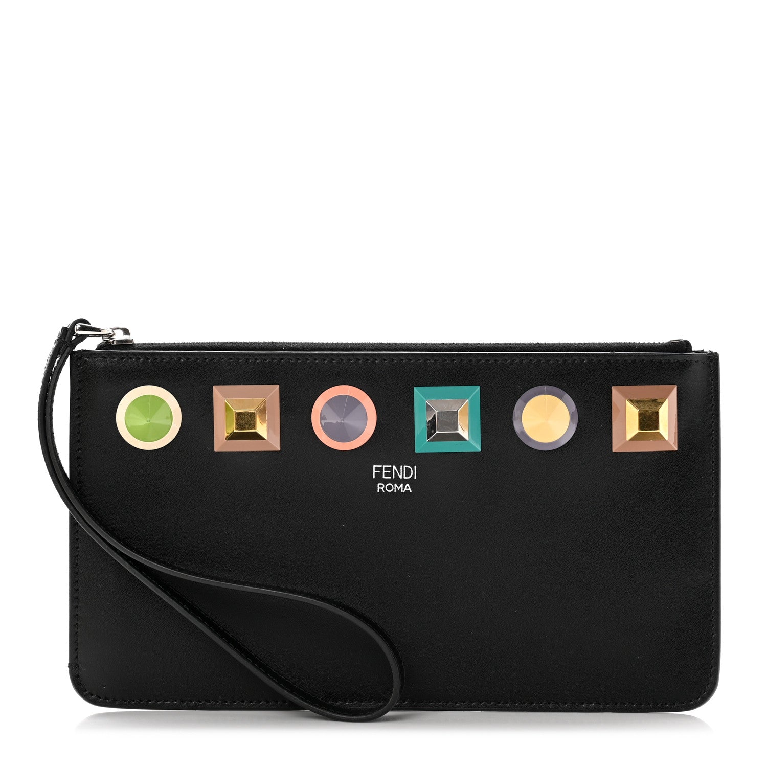 Fendi Vitello Liberty Studded Zip Pouch Black Multicolor 1 of 7