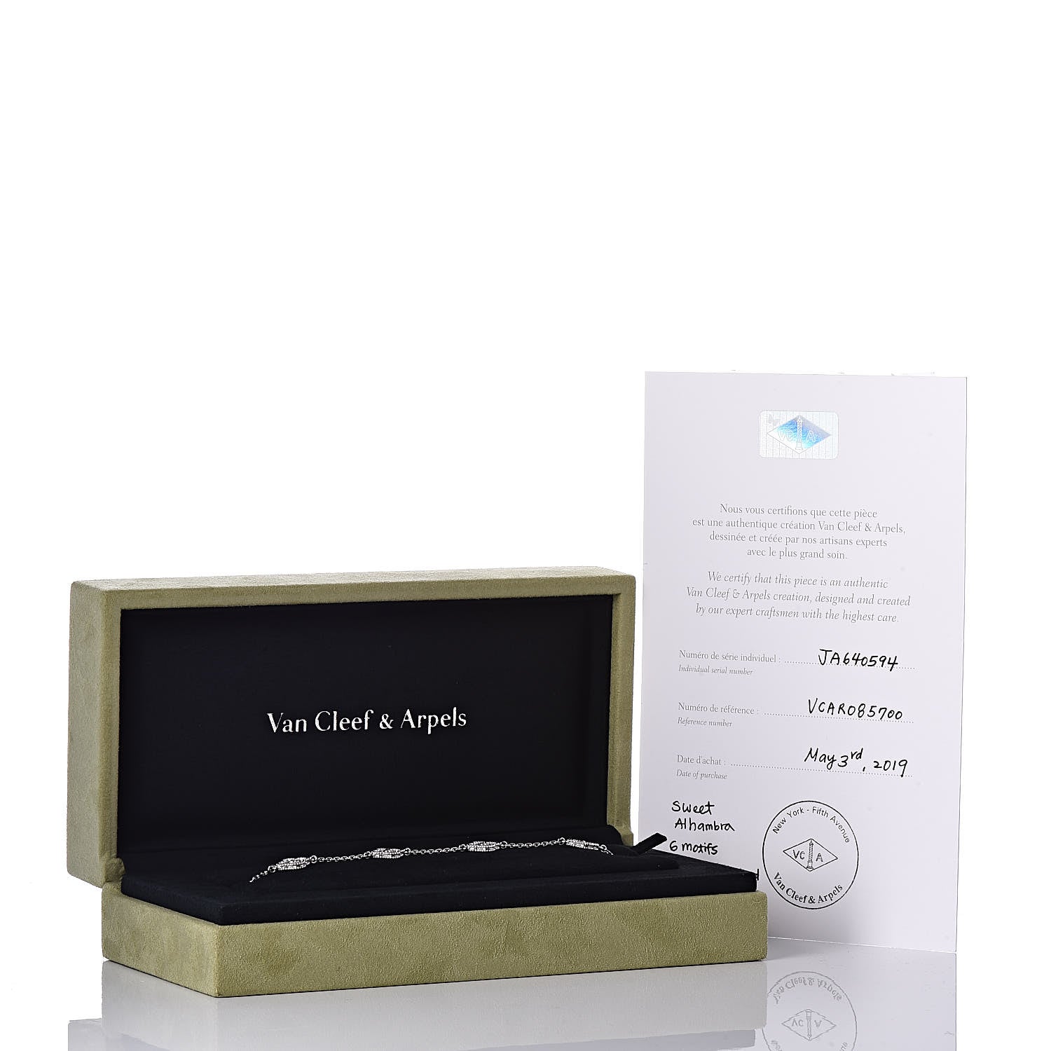 Van Cleef & Arpels 18K White Gold Diamond 6 Motifs Sweet Alhambra Bracelet 7 of 7