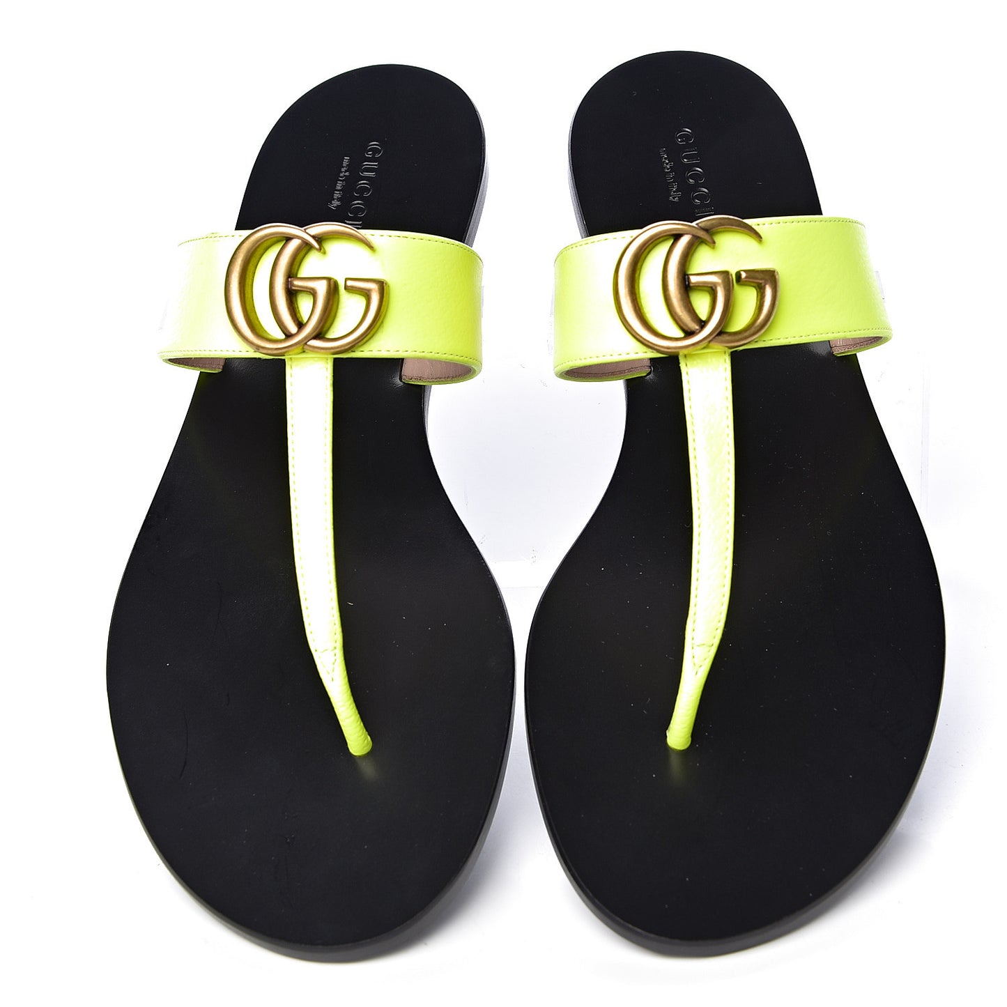 Calfskin GG Marmont Thong Sandals 40.5 Yellow Fluo