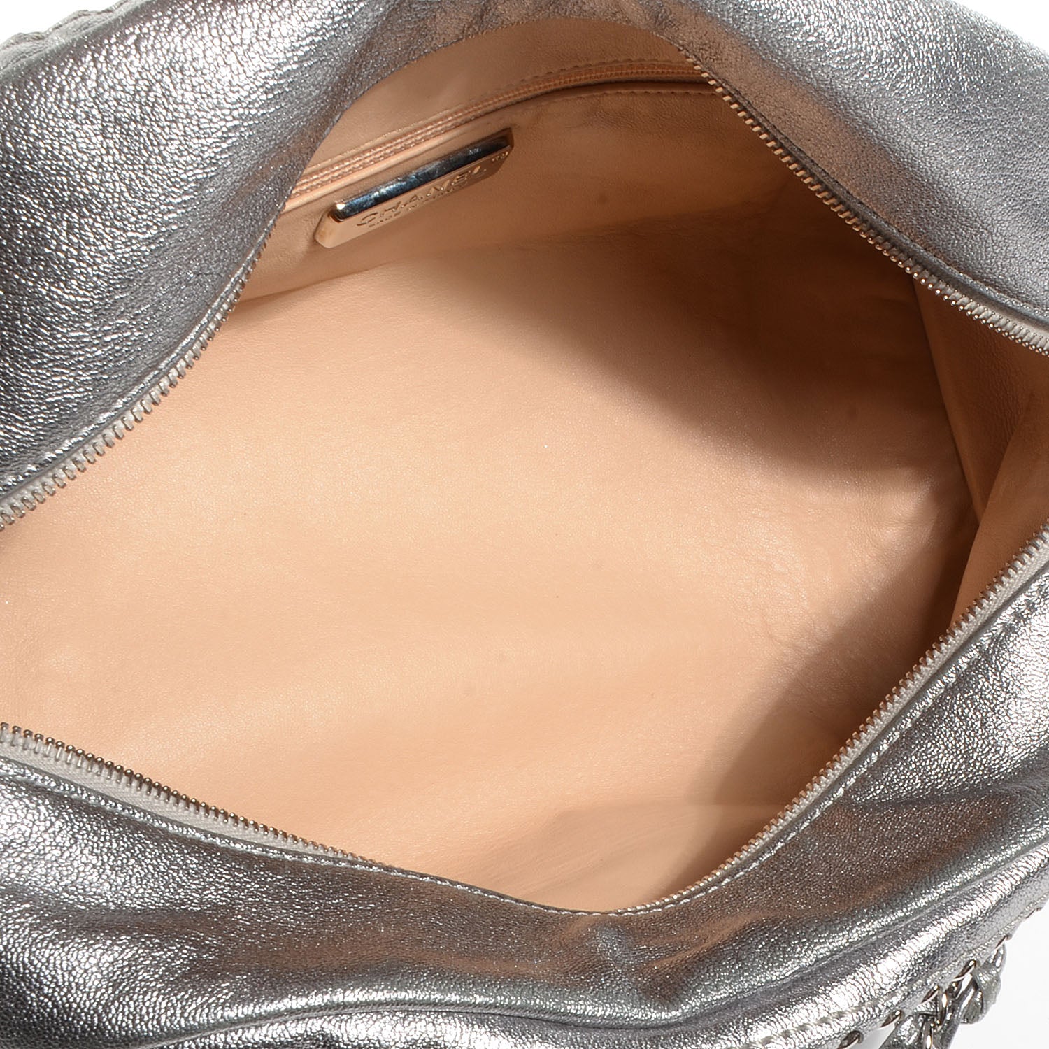 Chanel Goatskin Luxe Ligne Medium Bowler Tote Metallic Silver 5 of 6
