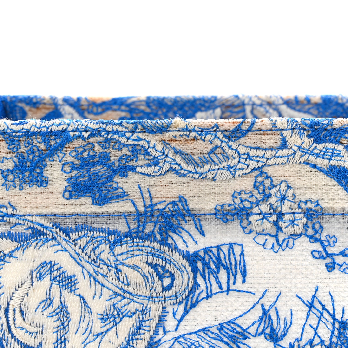 Transparent Canvas Embroidered Large Toile De Jouy Reverse Book Tote Fluorescent Blue