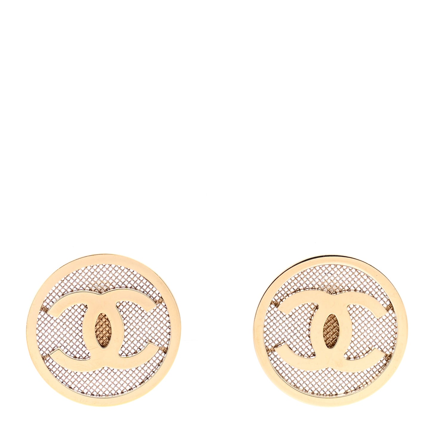 Metal Mesh Circle CC Earrings Gold
