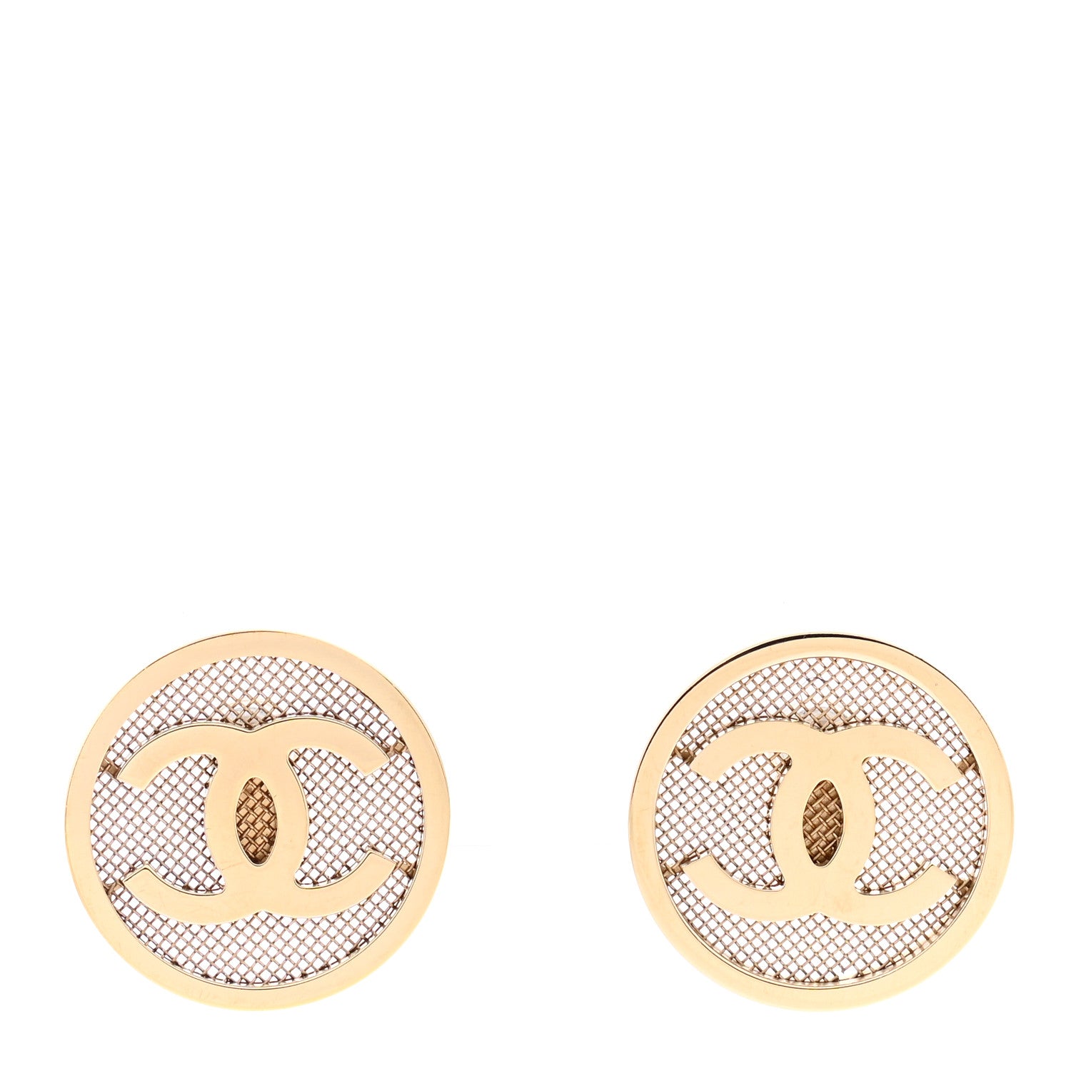 Chanel Metal Mesh Circle CC Earrings Gold 1 of 5