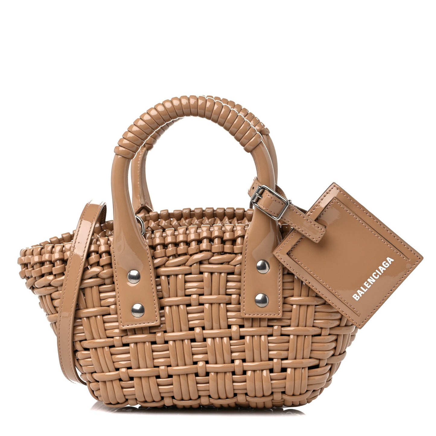Faux Calfskin Braided Varnished XXS Bistro Basket Beige