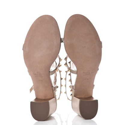 Valentino Garavani Metallic Pebbled Calfskin Rockstud 60mm City Sandals 37.5 Skin 5 of 7