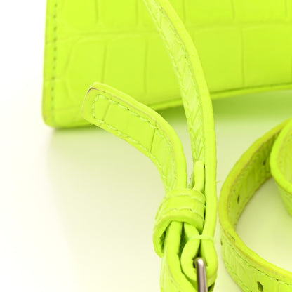 Balenciaga Shiny Calfskin Crocodile Embossed Hourglass Top Handle Bag XS Fluo Yellow 20 of 20