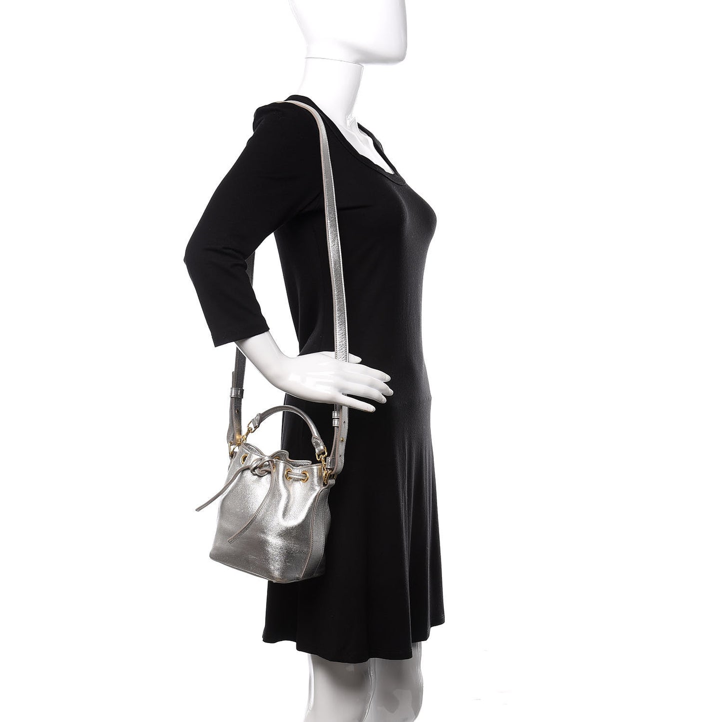 Metallic Calfskin Small Emmanuelle Bucket Bag Silver