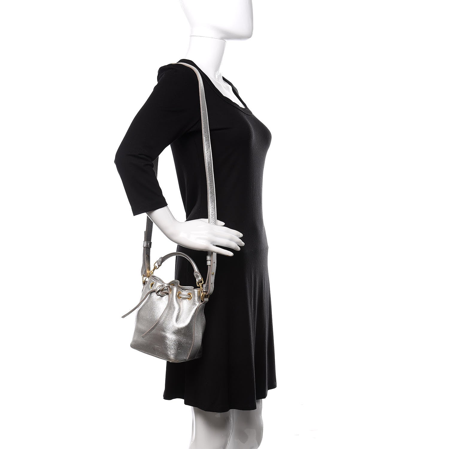 Saint Laurent Metallic Calfskin Small Emmanuelle Bucket Bag Silver 2 of 19