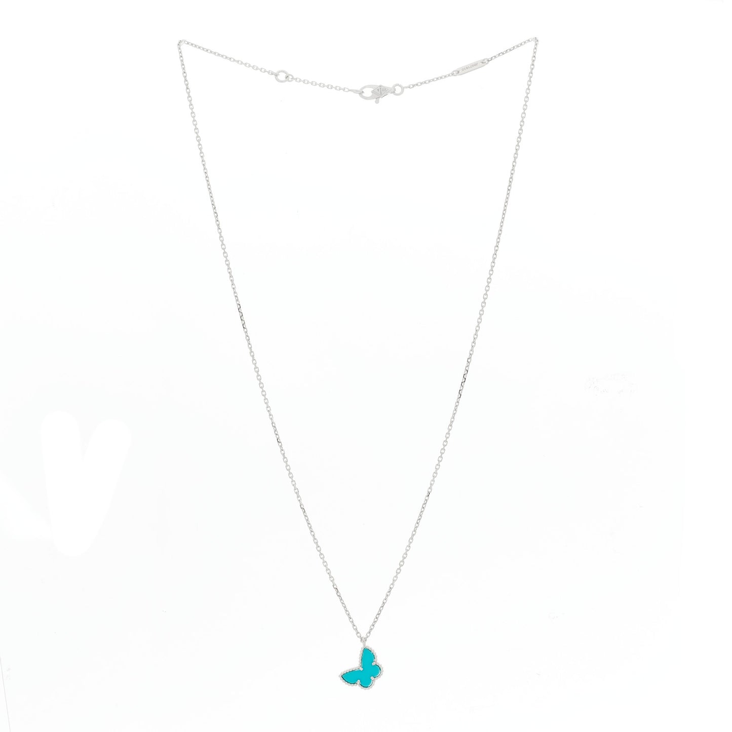 18K White Gold Turquoise Sweet Alhambra Butterfly Pendant Necklace