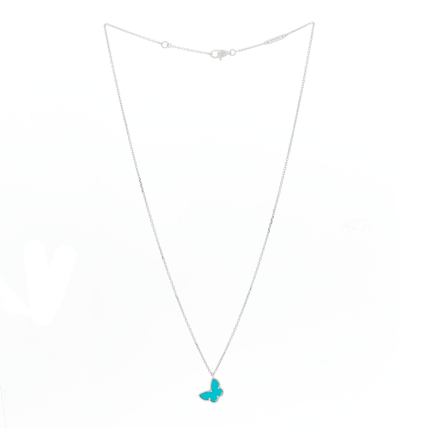 Van Cleef & Arpels 18K White Gold Turquoise Sweet Alhambra Butterfly Pendant Necklace 3 of 6