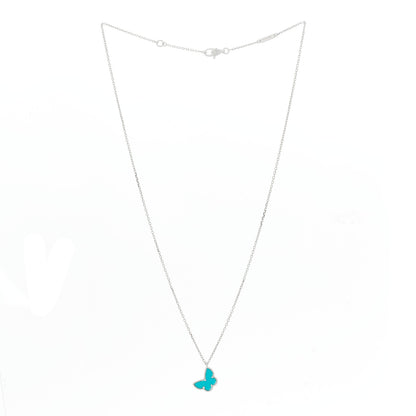 Van Cleef & Arpels 18K White Gold Turquoise Sweet Alhambra Butterfly Pendant Necklace 3 of 6