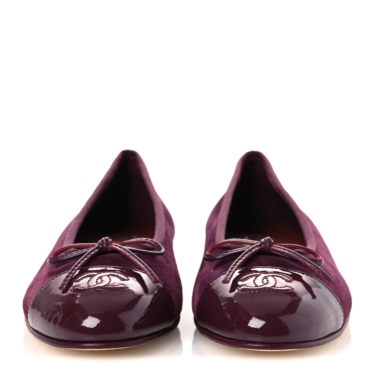 Suede Patent Calfskin Cap Toe CC Ballerina Flats 39.5 Burgundy